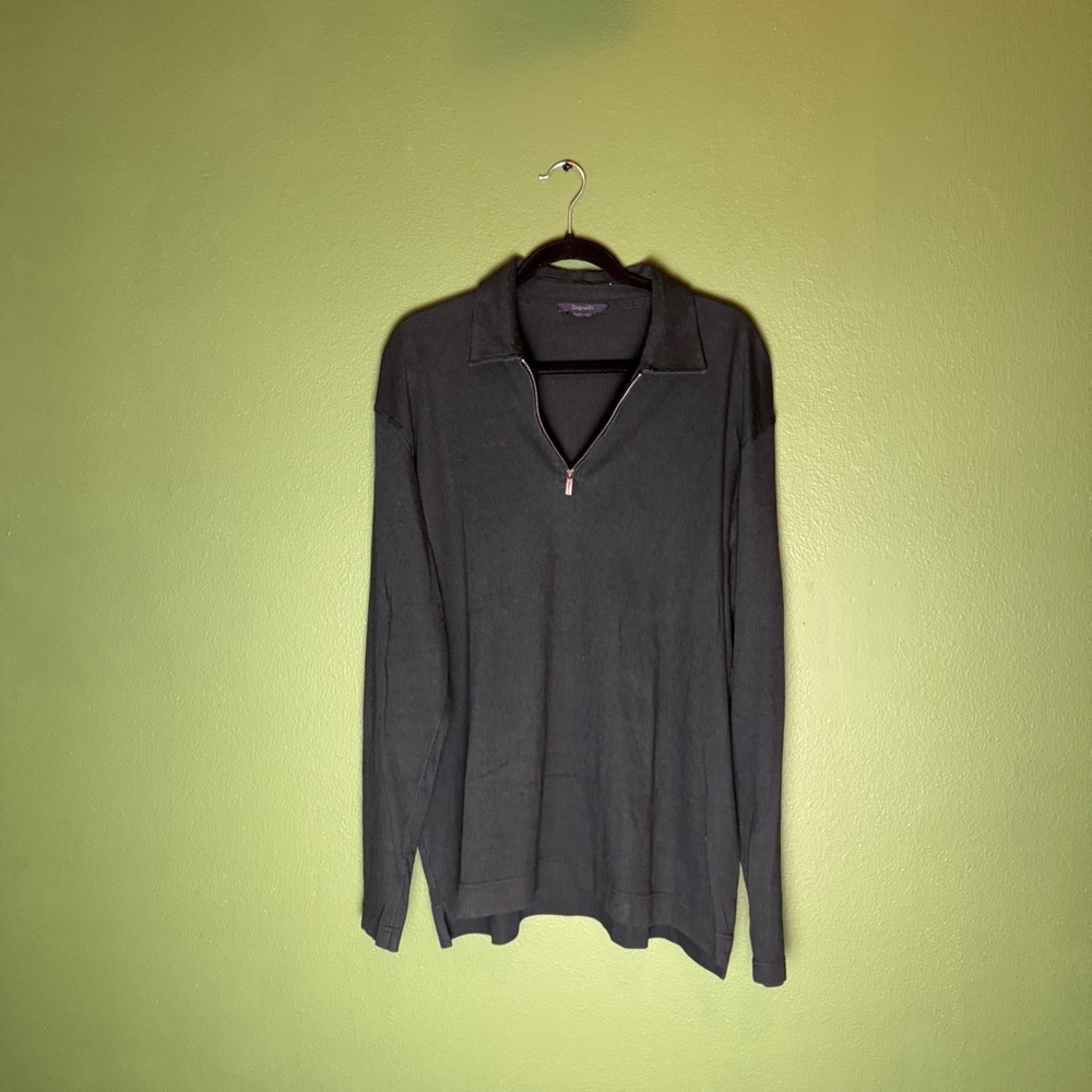 Zegna Sport Charcoal Quarter Zip Lightweight Pullover Collar Sweater Size XXL